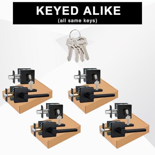 4 Sets Front Exterior Door Lock Set with Passage Lever, Keyed Alike - size: 4 Pack, style: Deadbolt+Passage Lever