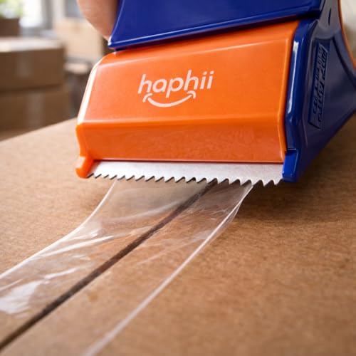 Packing Tape with Dispenser, Heavy-Duty Clear BOPP Shipping Tape with Dispenser, 48 mm x 66.6 yd, 4 Rolls + 2 Dispensers