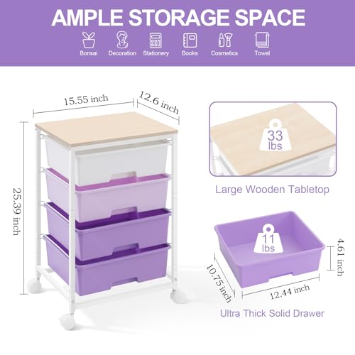 SYKIARIOL Rolling Cart with Drawers, 4-Drawer Utility Cart, Purple - color: Purple