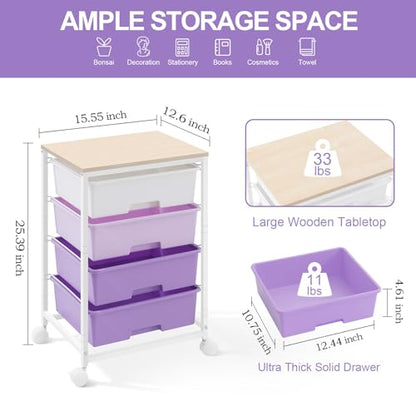 SYKIARIOL Rolling Cart with Drawers, 4-Drawer Utility Cart, Purple - color: Purple