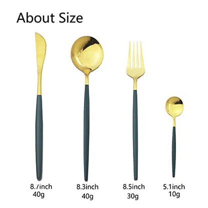 JASHII Flatware Serving Set 24 Piece, Stainless Steel Silverware Set, Green Gold Cutlery Set, Modern Elegant Tableware Set for Party, Christmas, Dinner (Green Gold) - color: Green Gold