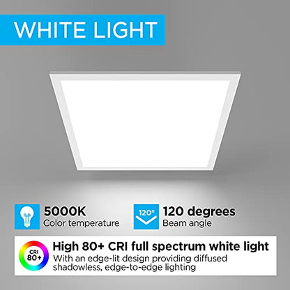 JONATHAN Y LED Flat Panel Flush Mount 2' x 2' 40W 5000K, White, Set of 2