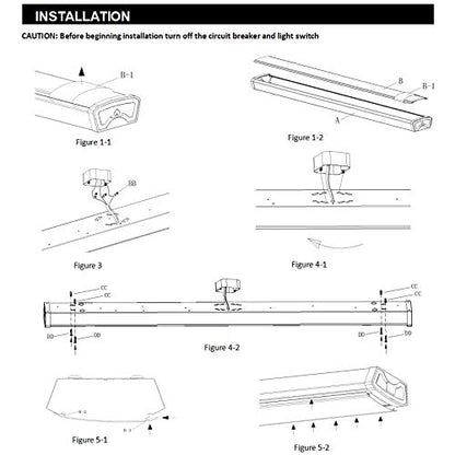 FAITHSAIL Linkable 4FT LED Wraparound Light 40W Flush Mount Garage Shop Lights, 4400lm, 4000K, 4 Foot Linear Wrap Ceiling Lighting Fixture for Workshop Office Kitchen, Fluorescent Tube Replacement - size: 1 Pack