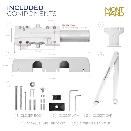 Grade 1 Heavy Duty Commercial Hydraulic Door Closer, Adjustable Spring Size 1-6, Surface Mount, Self-Closing, ADA Compliant, Adjustable Backcheck, Aluminum Anodized - color: Aluminum Anodized