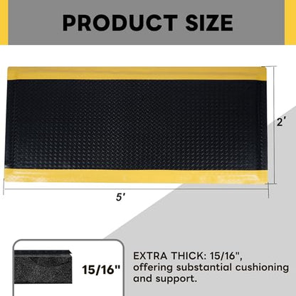 Nisorpa Anti Fatigue Mats Industrial 2' x 5' Ergonomic Standing Mat 15/16" Extra Thick Heavy Duty Commercial Diamond Plate Shop Floor Mat Support for Leg & Back Pain - size: 2' x 5'