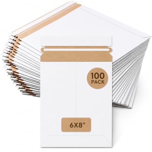 BOX USA Rigid Mailers 6" x 8" (100-Pack) - Cardboard Mailer Envelopes for Photos, Trading Cards, Small Prints - Stay Flat - size: 6" x 8" (100-Pack)