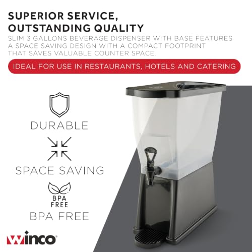 Winco 3 Gallon Slim Plastic Beverage Dispenser with Base