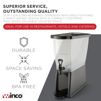 Winco 3 Gallon Slim Plastic Beverage Dispenser with Base
