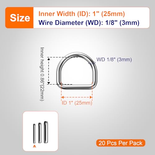 BEYOURD Metal D Rings, Heavy Duty 304 Stainless Steel Welded Dee Rings - color: Id 25mm, size: WD 4mm