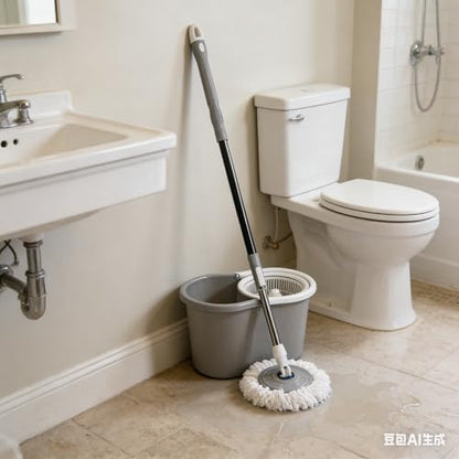 Spin Mop and Bucket System, 360° Rotating Wet & Dry Mop with Stainless Steel Handle, Includes 4 Washable Microfiber Mop Heads, Self-Wringing Floor Cleaning Set for Hardwood, Tile, Laminate