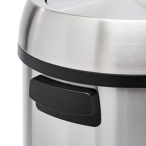 Amazon Basics Round Stainless Steel Trash Can with Swing Lid, Fingerprint and Smudge Resistant, 65 Litre/17.2 Gallon, Silver, Black