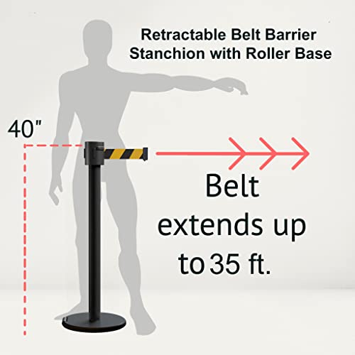 Montour Line ME760 2 Retractable Belt Barrier Stanchions, 35ft Light Green - color: Light Green, size: Black Powder Coated