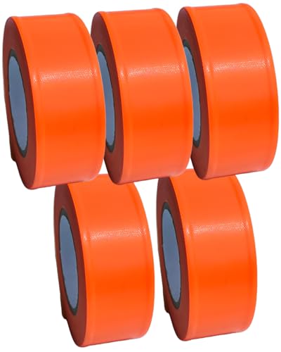 5 Rolls Flagging Marking Tape Orange,Non-Adhesive Survey Tape,Hi-Vis Plastic Ribbon Outdoor,Fade-Resistant for Surveyors Tree Hunting Trail Boundaries & Hazardous Areas Workplace (1" x 100′/Roll) - color: Orange