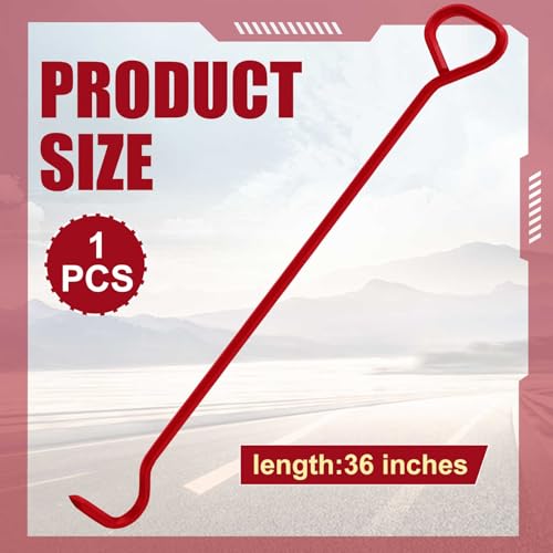 Therwen 2 Pcs 36 Inch Manhole Cover Hook Tool, 5/8" Hex Alloy Steel, Red - color: Red, size: 36 Inch