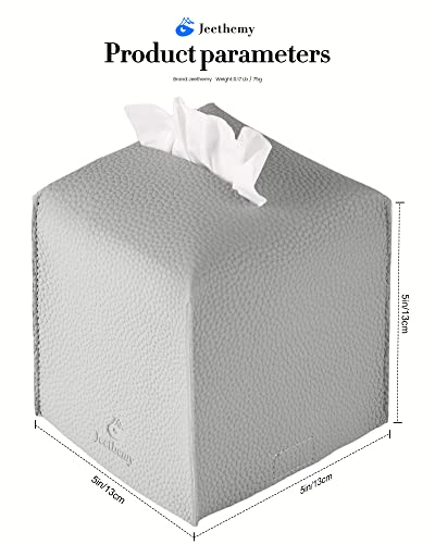 Tissue Box Cover, Jeethemy Square PU Leather Tissue Box Holder, Modern Tissue Case Facial Paper Organizer Dispenser，5X5X5'',Single Light Grey - color: Single Light Grey