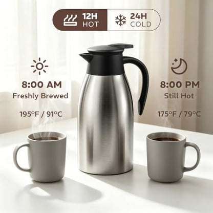 Thermal Coffee Carafe for Keeping Hot – 68OZ Insulated Camping Coffee Pot - color: Stainless Steel, size: 68 Ounces