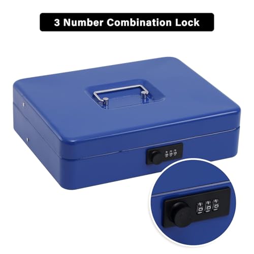xydled Cash Box with Combination Lock, Metal Money Safe Storage box, Blue - color: Blue Combination Lock