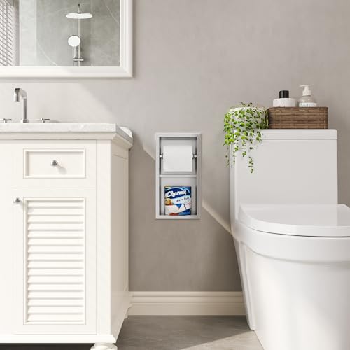 Qeke Recessed Toilet Paper Holder, Dual Rolls Tissue Toilet Holder, Brushed - color: Brushed Nickel