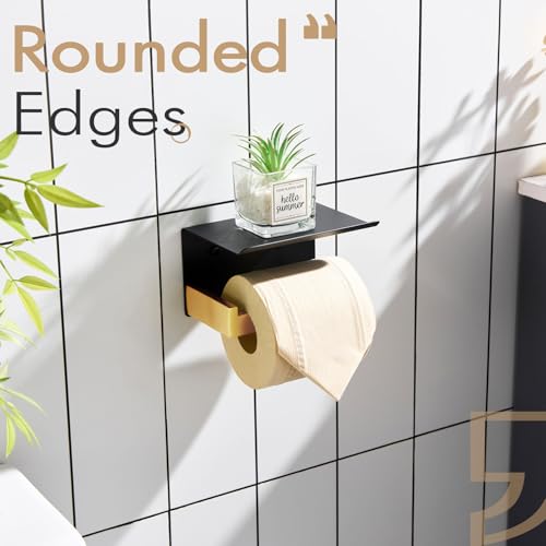 KOKOSIRI Toilet Paper Holders with Shelf Bathroom Toilet Paper Roll Holder Wall Mounted T-304 Stainless Steel, Matte Black and Gold B2010GDK (Pack of 2) - color: Black Gold, size: With Shelf(2 Pack)