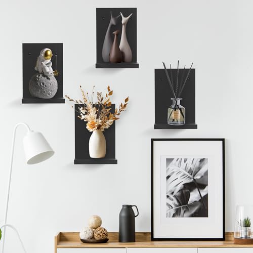 Small Wall Shelf,L-Shaped Small Floating Shelves for Plants Speaker Table Lamp Display,Wooden Ledges Indoor Modern Midcentury Decorative for Gallery Living Room Bedroom Porch,Pine,2 Pack(Black) - color: Black, size: Set of 2