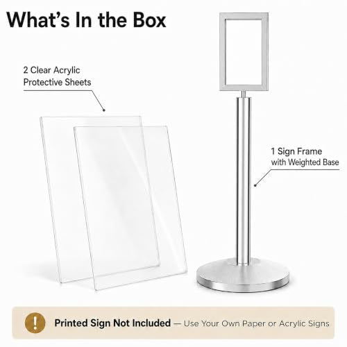 CCW 7 X 11" Vertical Pedestal Floor Sign Frame, Polished Stainless Steel - color: Polished Stainless Steel, size: 7 x 11 Inch Vertical
