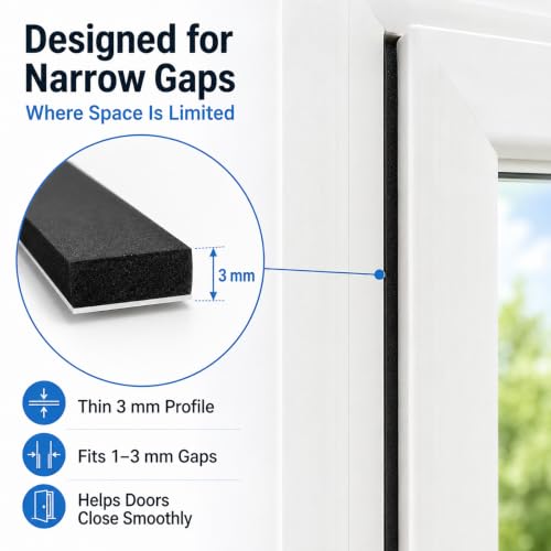 Thin Weather Stripping Foam Tape for Door & Window Seal - size: 1/4in x 1/8in x 32.8FT
