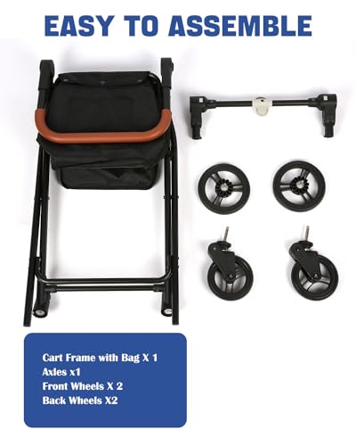 Foldable Shopping Cart 85 Liters Grocery Cart Utility Cart Shoping Trolleys with Larger Capacity Rolling Front Swivel Wheels Height Adjustable Slider for Office Shopping Picnic Groceries Laundry - size: 85 Liters-black