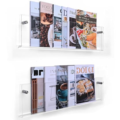 2 Pack 24 Inch Clear Acrylic Magazine Holder, Floating Brochure Display, Invisible Record Holder Magazine Rack, Hanging Bookshelf Literature for Waiting Room, Office, Home - size: Clear 24 Inch