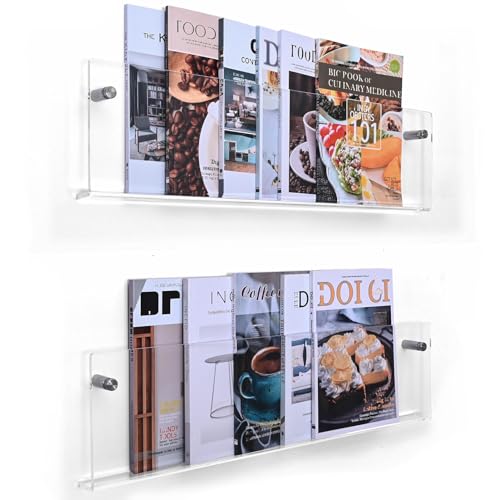 2 Pack 24 Inch Clear Acrylic Magazine Holder, Floating Brochure Display, Invisible Record Holder Magazine Rack, Hanging Bookshelf Literature for Waiting Room, Office, Home - size: Clear 24 Inch