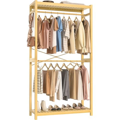 Homykic Bamboo Clothing Rack with Shelves, 33.5” Wide Clothes Rack, 78.8” H - color: Natural, size: Standard