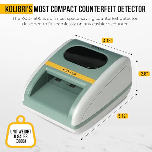 Kolibri KCD-1500 4-Way Orientation USD Counterfeit Money Detector and Bill Value Reader with UV, MG and IR Detection for Small Businesses (Battery not Included) - size: Large (KCD-1500)