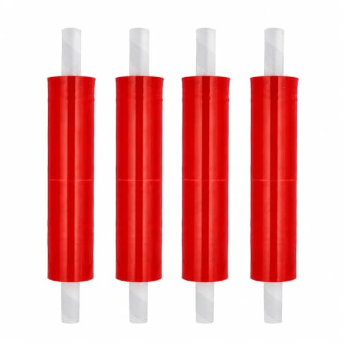 PSBM Dark Red Stretch Wrap with Handles 4 Rolls 20 Inch x 1000 Feet 80 Gauge, Heavy Duty Plastic Wrap Industrial Strength Shrink Film for Moving, Packing & Shipping - size: 4 Rolls, style: Red