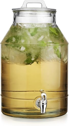 3 Gallon Classic Ice Cold Clear Glass Mason Jug Drink Beverage Dispenser Durable On Galvanized Stand With Leak Free Spigot-Easy Filling For Outdoor, Parties & Daily Use Lid - color: Clear-3 Gallon