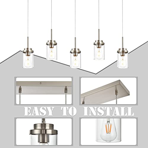 MELUCEE 5 Lights Kitchen Island Lighting Linear Chandeliers for Dining Room - color: Brushed Nickel, size: 5 Lights-1 Pack Linear