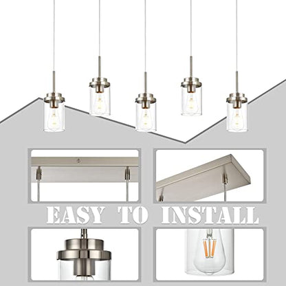 MELUCEE 5 Lights Kitchen Island Lighting Linear Chandeliers for Dining Room - color: Brushed Nickel, size: 5 Lights-1 Pack Linear