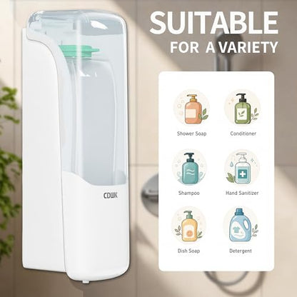 Soap Dispenser Wall Mount, 300ml No-Drill Adhesive or Screw Mounting - color: White
