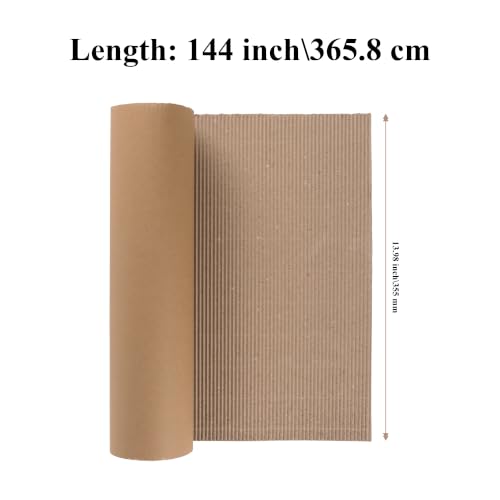143.7 x 13.9 Inch Corrugated Cardboard Roll, Wider Corrugated Paper for Shipping, DIY Crafts, Gift Packaging