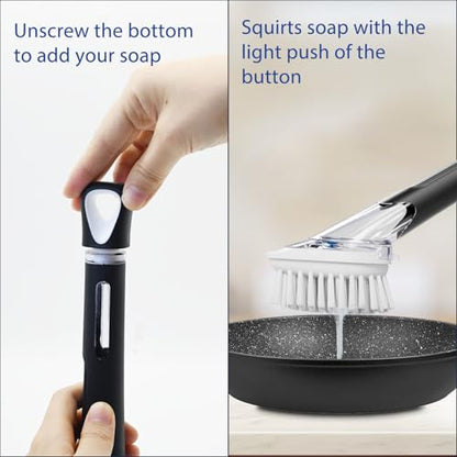 RIMAY Soap Dispensing Dish Brush Dish Scrubber with Soap Dispenser Handle - color: 2 Black