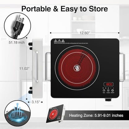 VBGK Electric Cooktop, 110V Touch and KnobElectric Stove Top, 1800W Single Burner WithHandle, 9 Power Levels, Kids Safety Lock & 4HTimer, Portable, Black - size: portable cooktop
