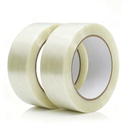 Heavy Duty Clear Packing Tape, 2 Inch x 35 Yards 2 Rolls Strapping Tape, 5.5 Mil Reinforced Fiberglass Tape for Heavy Carton Sealing, Transparent Filament Tape for Bundling and Shipping - size: 2Roll: 2 Inch x 35y