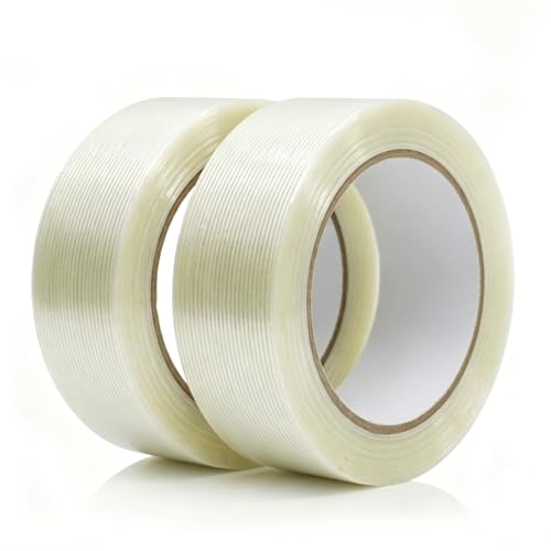 Heavy Duty Clear Packing Tape, 2 Inch x 35 Yards 2 Rolls Strapping Tape, 5.5 Mil Reinforced Fiberglass Tape for Heavy Carton Sealing, Transparent Filament Tape for Bundling and Shipping - size: 2Roll: 2 Inch x 35y