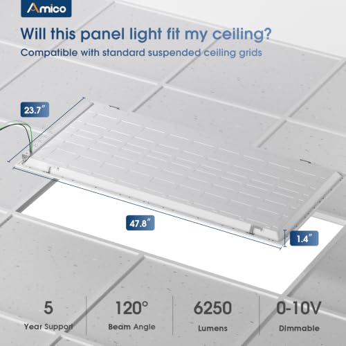 Amico 2 Pack 2x4 LED Flat Panel Light with 3CCT Selectable, 50W, ETL/FCC - size: 2x4