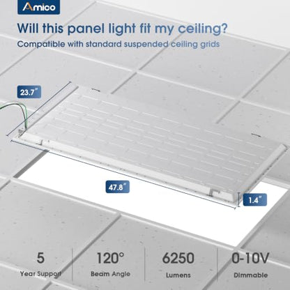 Amico 2 Pack 2x4 LED Flat Panel Light with 3CCT Selectable, 50W, ETL/FCC - size: 2x4