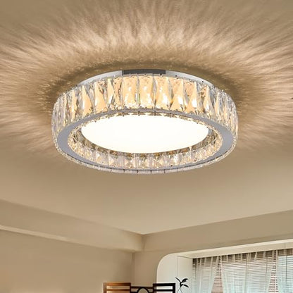 15 Inch Dimmable Modern Crystal LED Flush Mount Ceiling Light - color: Chrome, size: 15 Inch