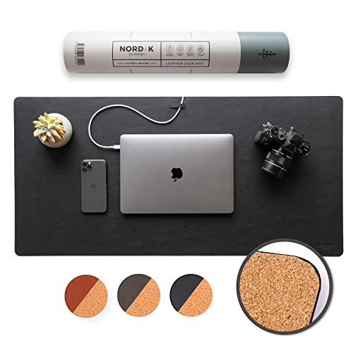 Nordik Leather Desk Mat - Cork Pebble Black - Leather Desk Pad 35x17 in - color: Cork Pebble Black