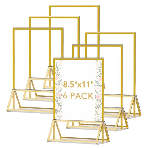 8.5"x11" Clear Acrylic Tabletop Sign Holder with Gold Frame, 6 Pack - size: 8.5"× 11"-6 Pack