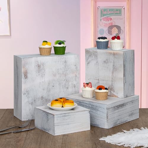 4 Pieces Wooden Cake Stands,Antique White Cupcake Stands for Display,12 inches Square Wooden crates,Wood Display risers for Wedding,Birthday Party,Christmas,etc. (Antique White) - color: Antique White