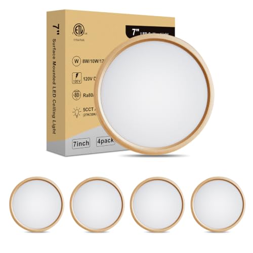 7 Inch LED Ceiling Light - Dimmable 2700K/3000K/3500K/4000K/5000K Selectable LED Ceiling Lights, Ultra Slim 0.67 Inch Round Flat Ceiling Lamps for Bathroom Basement, 7 Inch 4Pack Gold - color: Gold-4 Pack, size: 7 Inch