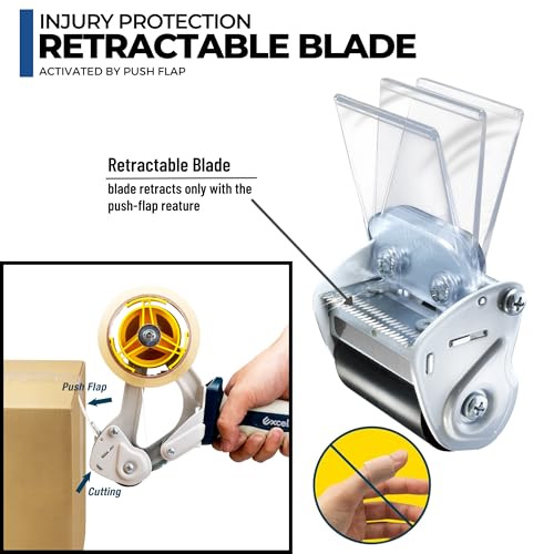 ICO by Excell Anti-Backflow Metal Packaging Tape Dispenser (2" Wide) for Packaging, Transportation, Moving, and Box Sealing. Includes 1 Tape Roll