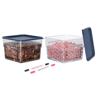 2 Pack 12 QT Commercial Food Storage Containers with Lids, Clear Square Containers with Handles for Flour, Dough Rising, Rice and Bulk Ingredients - size: 2 X 12.0(QT)